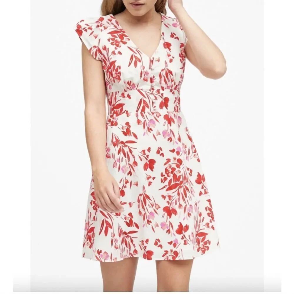 Banana Republic Floral Linen-Cotton Blend Button-Front Mini Dress size 10